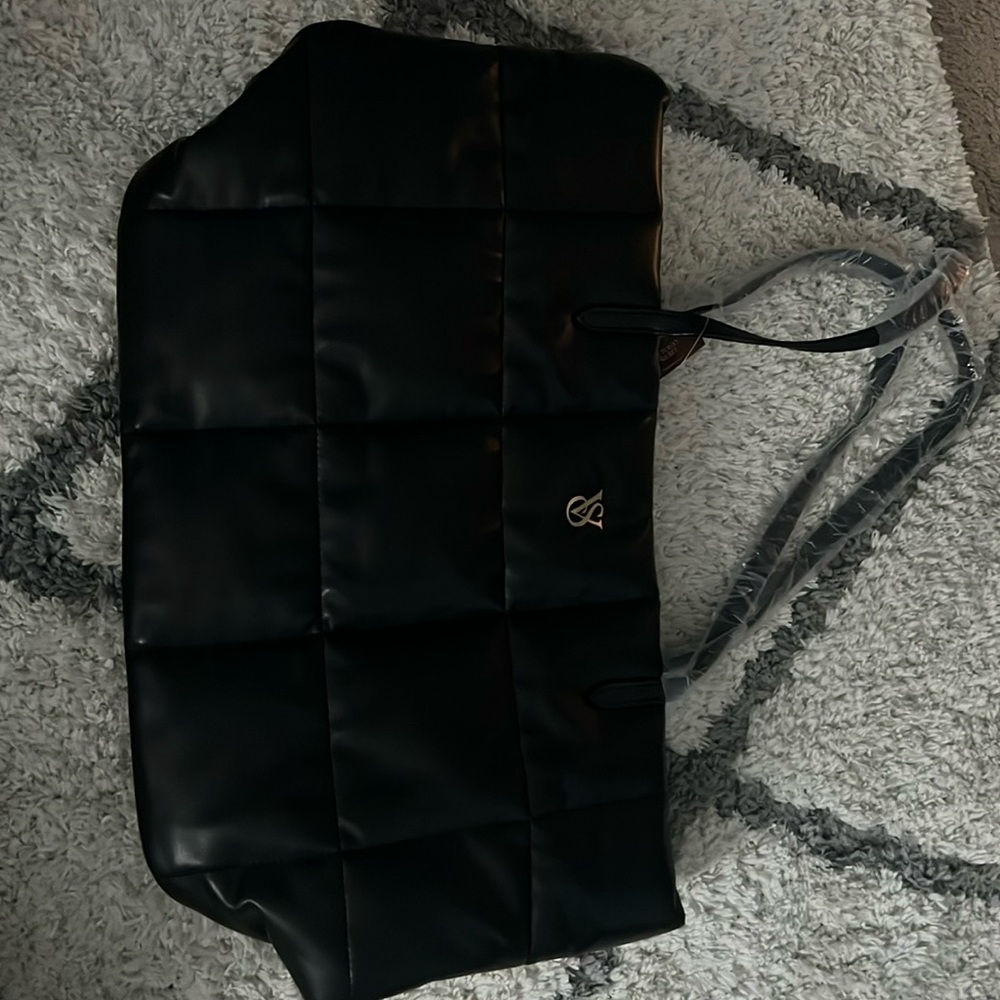 NEW Black Leather Quilted Tote
